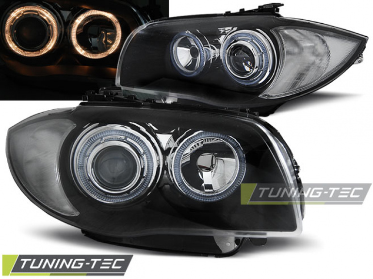 Upgrade Design Angel Eyes Scheinwerfer für BMW 1er E81, E82, E87, E88 04-11 schwarz